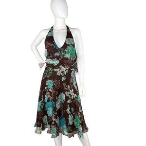 Vintage Size 10 Halter Floral Beaded Silk Fairy Dress Knee Length NEW